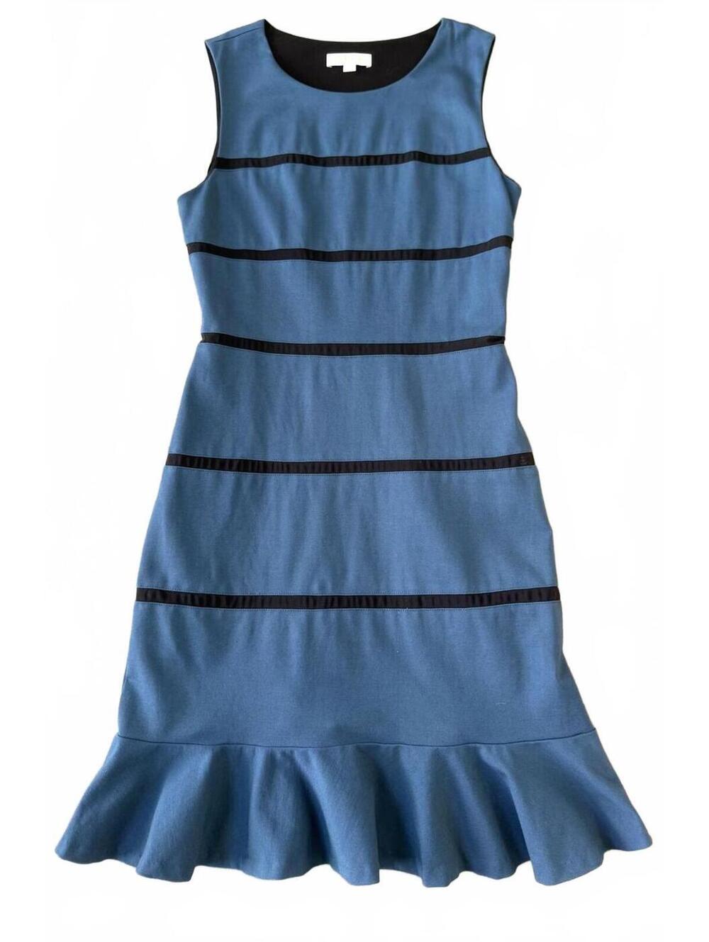 ERIN Fetherston Dress Size 10 Teal Blue Sleeveless Sheath Ruffle Hem Work